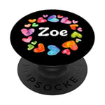 Zoe Name Personalized Rainbow Hearts Valentine's Day Cute PopSockets Swappable PopGrip