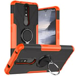 BRAND SET Case for Nokia 2.4 with Metal Ring Holder, 2-in-1 Comprehensive Protection Ultra-thin and Durable Shockproof Tough Phone Cover for Nokia 2.4-Orange