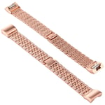 Beilaishi For Fitbit Charge 2 Diamond-studded Stainless Steel Replacement Wrist Strap Watchband (Black) replacement watchbands (Color : Rose Gold)