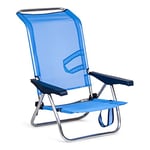 Solenny Chaise de Plage Lit Pliable 4 Positions Bleu Dossier Bas avec Accoudoirs 77x60x83 cm
