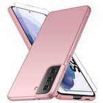 YIIWAY Samsung Galaxy S21+ 5G Case & Tempered Glass Screen Protector, Rose Gold Ultra Slim Protective Case Hard Cover Shell for Samsung Galaxy S21 Plus 5G (6.7") YW42140