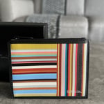 Paul Smith Wallet Signature Stripe Black Leather PS Zip Wallet Card Coin Holder