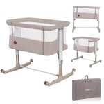 lionelo Aurora 3 en 1 Lit bébé jusqu'à 9 kg Cododo, Berceau Réglage de la Hauteur et de l’Inclinaison du Matelas 4 roulettes avec Freins Matelas Ergonomique Sac (Beige)