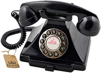 GPO Carrington Classic Retro Push-Button Phone with Pull-Out Tray, Traditional Bell RingTone, Ringer On/Off for Home, Office, Hotels- Black