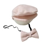 Newborn Peaked Beanie Cap Hat + Bow Tie Photo Photography Prop Grey