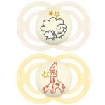 MAM - Sucette Perfect Nuit 18+ mois Animaux (2 pièces) coloris aléatoire – Tétine pour nourrisson phosphorescente en silicone – Tétine bébé idéale pour un bon développement bucco-dentaire