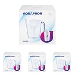 AQUAPHOR Water Filter Jug Smile, Space-saving, Lightweight Fridge door fit 2.9L Capacity 1 X A5 350L Filter Included Reduces Limescale Chlorine & Microplastics, White. (Pack of 4)