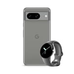 Google Pixel 8 – Unlocked Android smartphone with advanced Pixel Camera, 24-hour battery and powerful security – Hazel, 128GB Pixel Watch Charcoal Active band