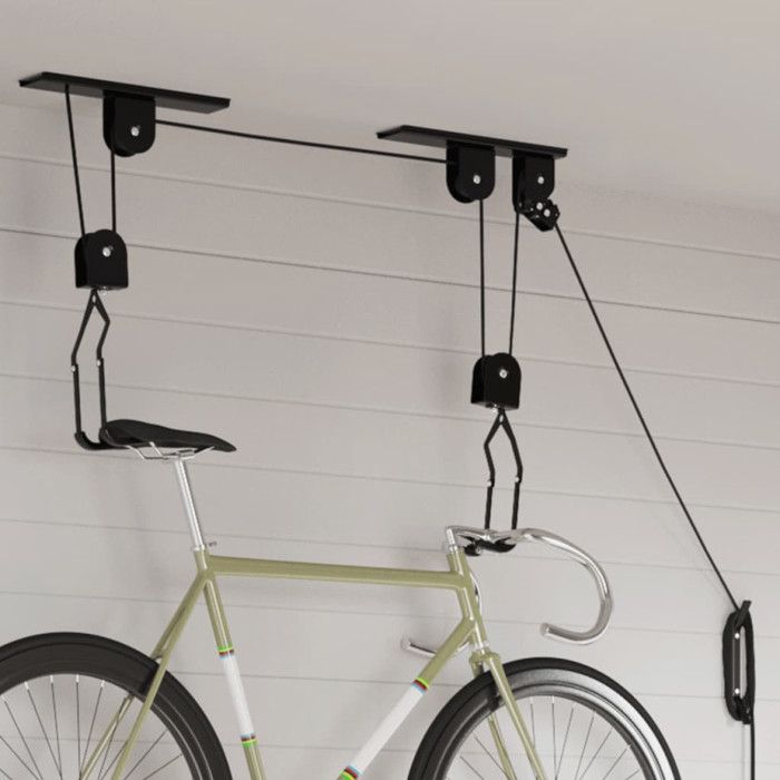 QWORK Support Vélo Plafond - Charge Max 60 Kg, Rangement Gain De Place Avec Fixations, Idéal Atelier, Garage, Maison