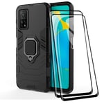 TANYO Phone Case + Screen Protector [2 Pack] for Xiaomi MI 10T / MI 10T Pro, TPU/PC Heavy Duty Shockproof Armor Protective Cover [360° Bracket] with Tempered Glass Screen Protector, Black