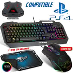 Pack Power gaming clavier semi-mécanique, souris, tapis compatible console PS4 - RGB - Rétro éclairé