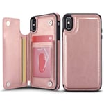 UEEBAI Case for iPhone XS Max, Luxury PU Leather Case with [Two Magnetic Clasp] [Card Slots] Stand Function Durable Shockproof Soft TPU Case Back Wallet Cover for iPhone XS Max - Rose Gold