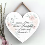 Every Love Story Wedding Floral Decoration Wooden Heart Hanging Wall Plaque