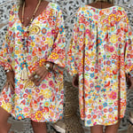 WJFGGXHK Women Dress Long Sleeve V Neck Floral Print Mini Dress vitalityBoho Baggy Sundress Plus Size Loose Elegant Bohemian Beach Maxi lady midi skirt for Everyday wear Travel Party,XL