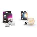 Philips Hue White & Colour Ambiance Smart Spotlight 3 Pack LED - 350 Lumens 929001953115 & White Ambiance Filament G125 Giant Globe Smart Light Bulb with Bluetooth.