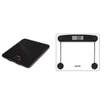 Salter 1150 BKDR Digital Kitchen Scales, Stylish Glass Design, Black & 9208 BK3R Compact Glass Electronic Scale, Bathroom, 180 Kg Max Capacity, 300 mm x 250 mm, Black/Clear
