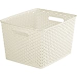 Curver Nestable Rattan Basket Large Storage Plastic Wicker Tray 18L - Cream