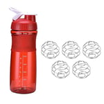 Timagebreze 800Ml Leak Proof Mixer Cup with 5 Blending Ball Mixing Bottles for Protein Shakes,Premium Fitness Accessories-Red
