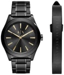 Armani Exchange Men Black Stainless Steel Bracelet Watch Set