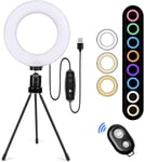 AJH LED Ring Light with Stand and Phone Holder Adjustable Light for Tripod Dimmable LED Remote Control and Phone Holder 3 Modes 10 Lights with Brightness Suitable