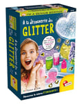 Lisciani - I'm A Genius - À la Découverte des Glitter pour Enfants dès 7 Ans - Kit Expériences Scientifiques avec Paillettes - Création Slime Lumineux et Cristaux Fluorescents - Fabriqué en Italie
