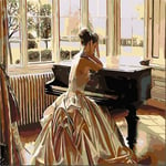 Paint by Numbers DIY Oil Painting kit Girl Playing Piano 40x50cm Modern Pop Hand Digital Painting oil Tablet Adults and Kids Beginner Gift Kits Pre-Printed Canvas Colorful Wall Art Home Decor T5777