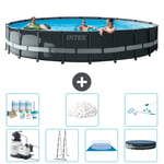 Intex Round Ultra XTR Frame Pool - 610 x 122 cm - Inklusive pump - Stege - Markduk - Lock Underhållspaket - Filtrera bollar - Rengöringskit Inklusive