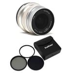 KamKorda Lens Filter Kit 46mm + Olympus M.Zuiko Digital ED 12mm f/2 Lens (Silver), Micro Four Thirds System, MSC AF System, Manual Focus Clutch, Snapshot Focus Mode with DoF Scale + 2 Year Warranty