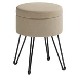 SONGMICS Tabouret de Rangement, Siège Rond, Tabouret de Coiffeuse, Pouf, Repose-Pieds, 39 x 44,1 (⌀ x H), 4 Pieds en Métal, pour Coins Beauté, Salon, Chambre, Marron Chameau LOM002K01