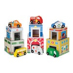 Melissa & Doug Nesting & Sorting Buildings & Vehicles | Wooden Toy & Trains | Trucks & Vehicles | 2+ | Gift for Boy or Girl