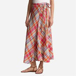 Polo Ralph Lauren Plaid Linen Wrap Skirt - Pink/Orange Multi
