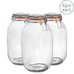 Glass Storage Jars 3 Litre Orange Seal Pack of 6