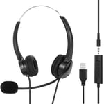 PC Headset USB & 3.5mm Jack 2 In 1 Computer Headset with Microphone, Lightweight Business Headset with Noise Reduction Sound Card & Audio Controls, For Gaming Skype Call Center Office Computer