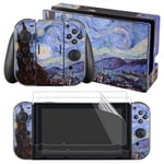 eXtremeRate Full Set Faceplate Skin Decal Stickers for Nintendo Switch with 2Pcs Screen Protector (Console & Joy-con & Dock & Grip) - The Starry Night
