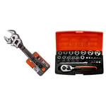 Bahco BHADJUST 3 ADJ3 Set of 3 Adjustable Wrenches (8070/8071 / 8072), Grey, 16 Degree Head Angle & SL25 Socket Set 25 Piece 1/4 Inch Drive