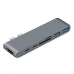 NÖRDIC 2 til 7 USB-C dokkingstasjon for dobbel skjerm for MacBook Pro og Air 1xHDMI 4K30Hz 1xThunderbolt 3xUSB-C 5K60Hz 40G 1xUSB-C 100W PD