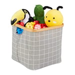 Relaxdays Panier de Rangement en Tissu, Pliante, boîte avec Rebord et poignée, 30,5x33,5x33,5cm, Corbeille, Gris