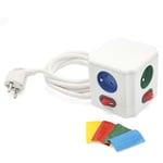 Cube Multiprise Couleur - Interrupteur pour Chaque Sortie + Stickers - Normes nf