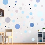 AiQInu Lot de 130 Cercle Stickers Muraux pour Chambre Bebe, Autocollant Mural pour Chambre d'Enfant - Points de Colle (Beiges, Bleu)