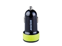 Chargeur de Voiture AVACOM avec Deux Sorties USB 5 V/1 A – 3, 1 A – Couleur : Noir/Vert
