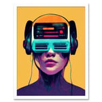 The Gamer Streaming VR Headset Retro Futurist Kids Art Print Framed Poster Wall Decor 12x16 inch