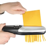 Elektrisk dokumentförstörare - Bärbar/Kompakt - Pappersförstörare - Snabb skärning - Strömförsörjning: Batteri/USB - 26 x 8 CM