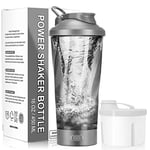 HIYAA Electric Protein Shaker Bottle, 16 oz Rechargeable Vortex Portable Electric Mixer with Powder Storage Box, BPA Free, Shaker Cups for Protein Shakes and Meal Replacement Shakes, Grey