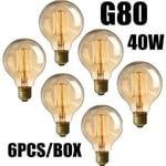 Lot 6st 40w glödlampor E27 Vintage Edison G80 glödlampa varm vit 220v