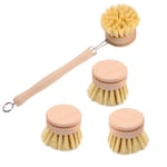 Wooden Dish Washing Brush Wooden Cleaning Brush with 3 Replacement Heads, Wood Long Handled Dish Brush Natural Dish Brushes,Eco Friendly