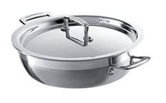 Le Creuset 3-Ply Stainless Steel Shallow Casserole with Lid, 26 x 7.5 cm, 96202826001000