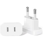2-pack reseadapter för Europa, reseadapter från Amerika till Europa, vägguttag, strömadapter, omvandlare, USA till EU, Schuko-uttag, 4,8 mm, 4,0 mm, 2-stifts, tät för Sydkorea