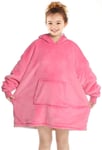 Blanket Hoodie for Kids,Super Soft Fleece Dressing Gown,Warm Comfortable Hooded Robe,Oversized Hoodie Sweatshirt Blanket Super Soft Comfortable Blanket Hoodie One Size Fits All Boys Girls Teens-Pink
