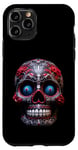 Coque pour iPhone 11 Pro Crâne en sucre Jour des morts Crâne Rouge et Noir Art