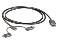 Wave steel datakaapeli, USB Type-C / microUSB / Lightning MFI, 1m